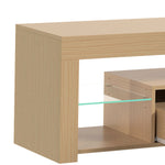 Meuble TV 140 cm, Meuble Télé pour 65 Pouces avec Étagères en Verre Réglables, Tiroir et Compartiments Ouverts, Chêne