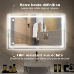 Miroir salle de bain éclairage LED miroir lumineux salle de bain mural interrupteur tactile lumière 3 couleurs 100 x 60 cm
