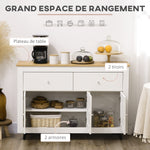 Buffet cuisine avec 2 tiroirs 3 portes et étagère réglable, pour cuisine, salle à manger, salon, 117 x 35 x 80 cm, blanc