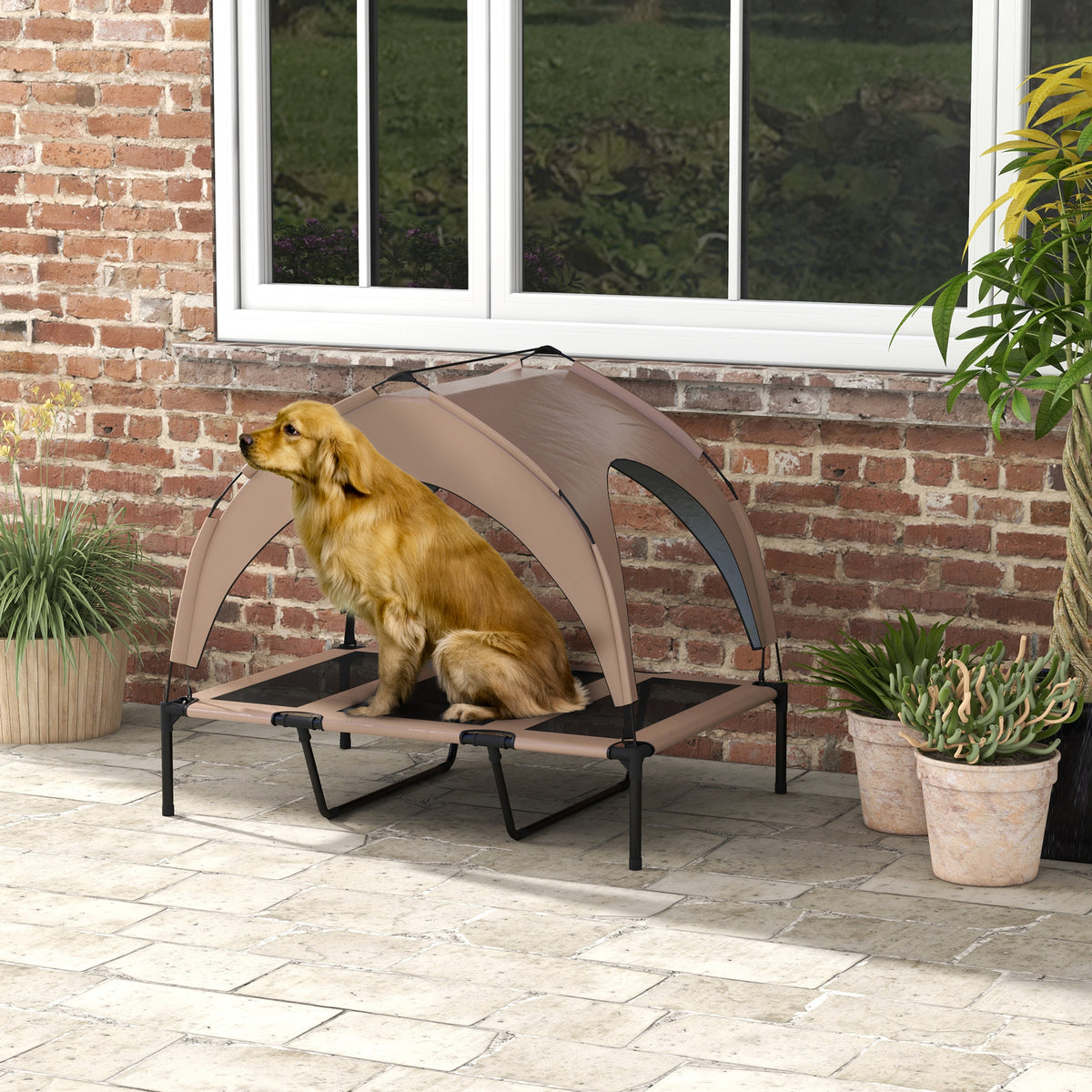 Lit pour chien chat sur pieds lit chien surélevé velum anti-UV oxford sac de transport 106 x 76 x 94 cm café