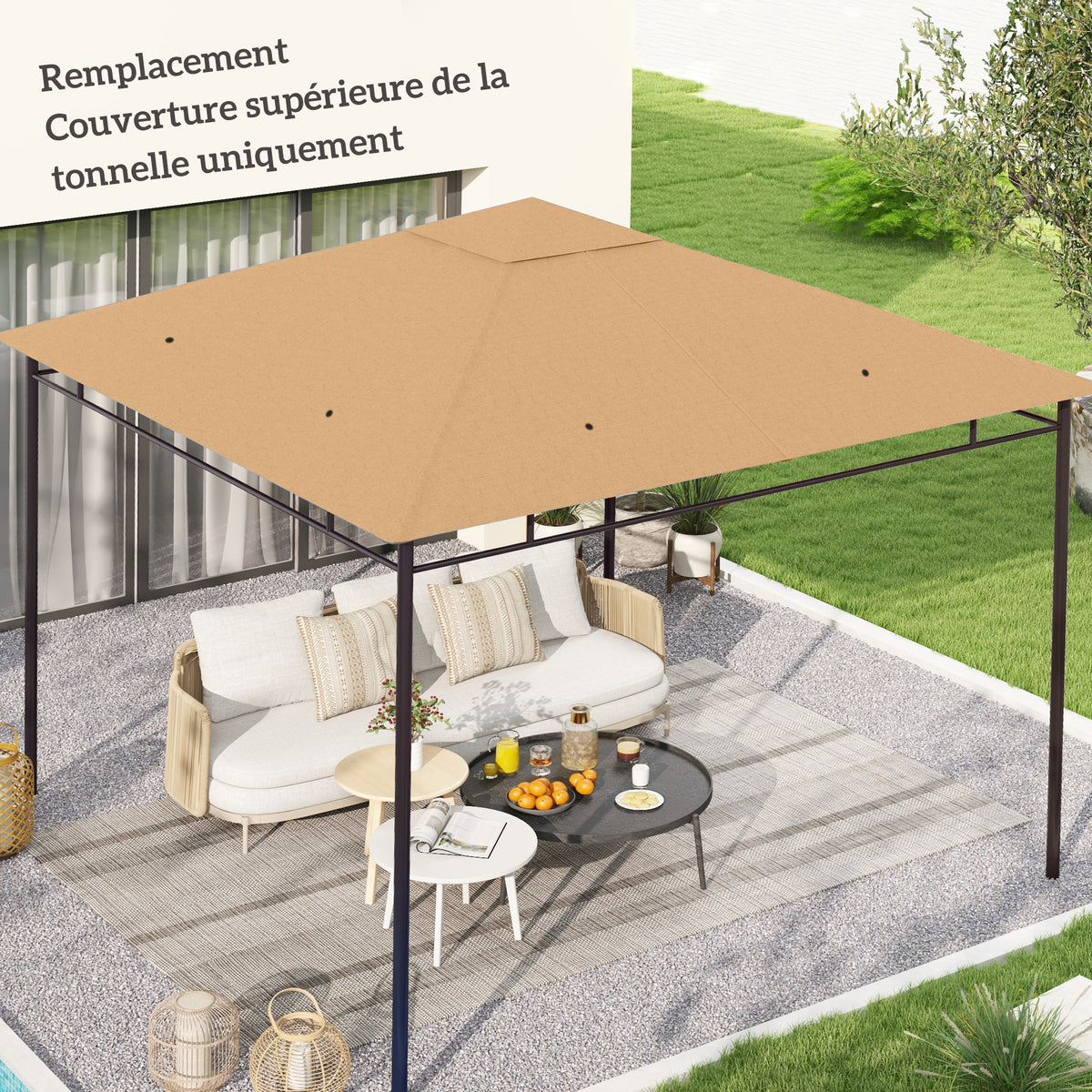 Ersatzdach für Pavillon, Gazebo-Ersatzdach, hochdichter Polyesterstoff 180 g/m², UV-beständig, 3 x 3 m, beige