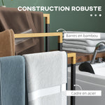 Porte-serviettes en bambou et acier sur pieds avec 3 barres support pour serviette 45 x 22,5 x 86 cm noir et naturel