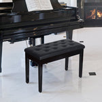 Banquette tabouret siège pour piano avec coffre de rangement pied bois caoutchouc assise capitonnée noir