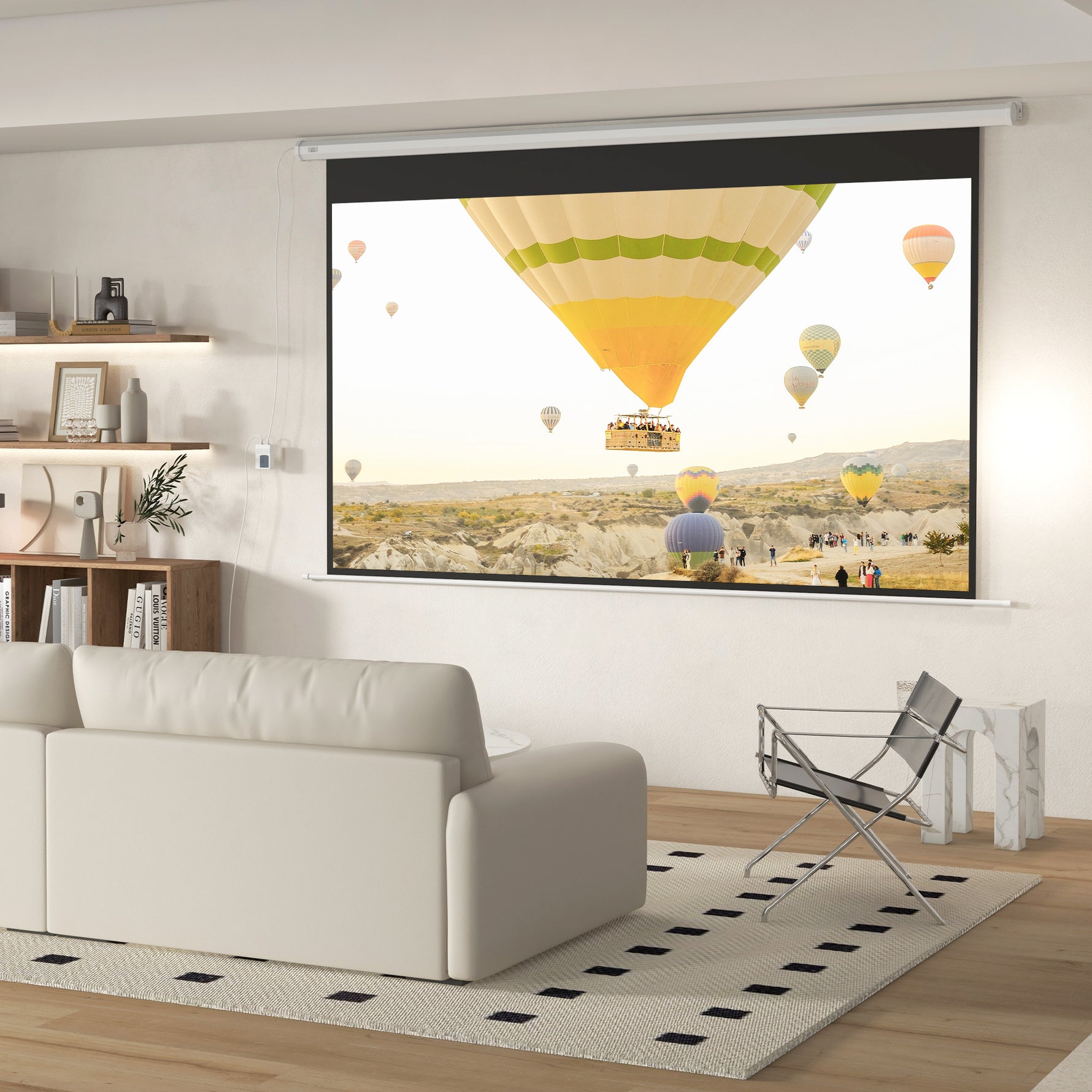 Écran de projection motorisé 120 pouces, 16:9 4K HD, fixation mural ou plafond avec télécommande, 293,5L x 8l x 176H cm