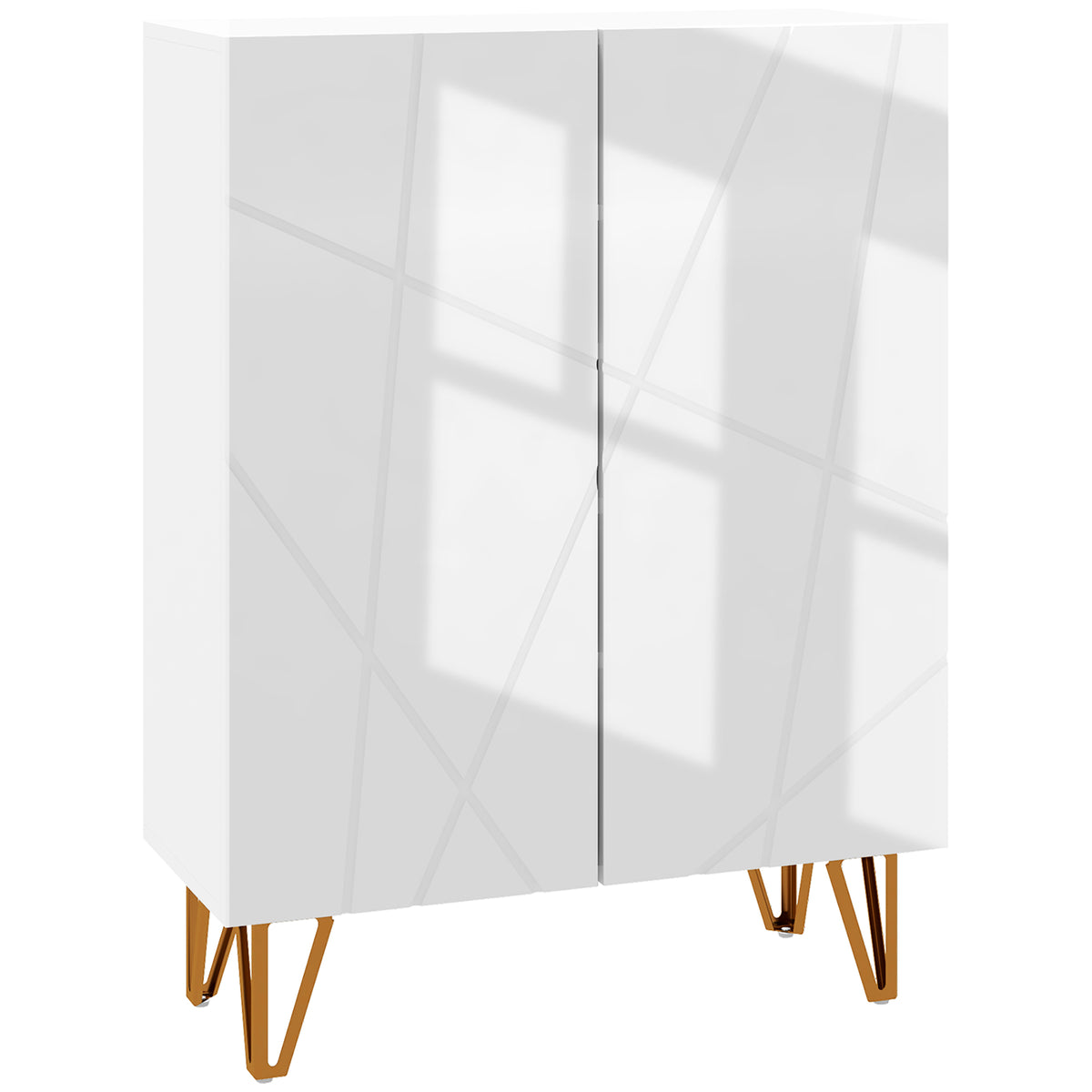Schoenenkast opbergmeubel 2 deuren verstelbare planken 72 x 31,5 x 95 cm hoogglans wit