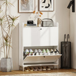 Meuble à chaussures 16 paires, armoire à chaussures avec 2 tiroirs rabattables, étagères réglables, 80x24x101cm, blanc