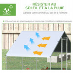 Enclos pour Poules XXL 6 m² - Grand Parcours Extérieur en Acier Galvanisé 3x2x2m - Volière de Jardin Anti-renard avec Bâche de Toit pour 4-6 Poules, Canards ou Lapins, Gris