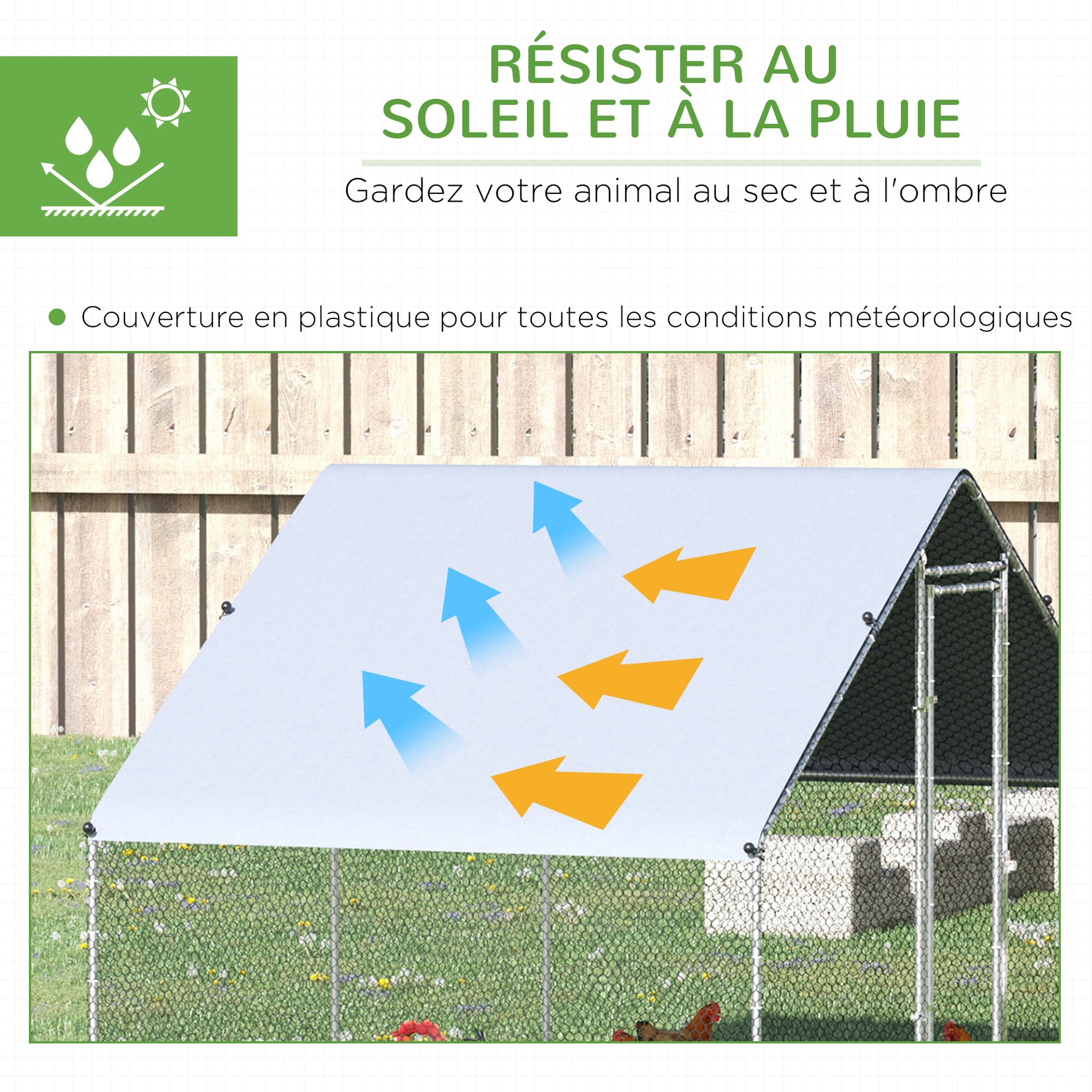 Enclos pour Poules XXL 6 m² - Grand Parcours Extérieur en Acier Galvanisé 3x2x2m - Volière de Jardin Anti-renard avec Bâche de Toit pour 4-6 Poules, Canards ou Lapins, Gris