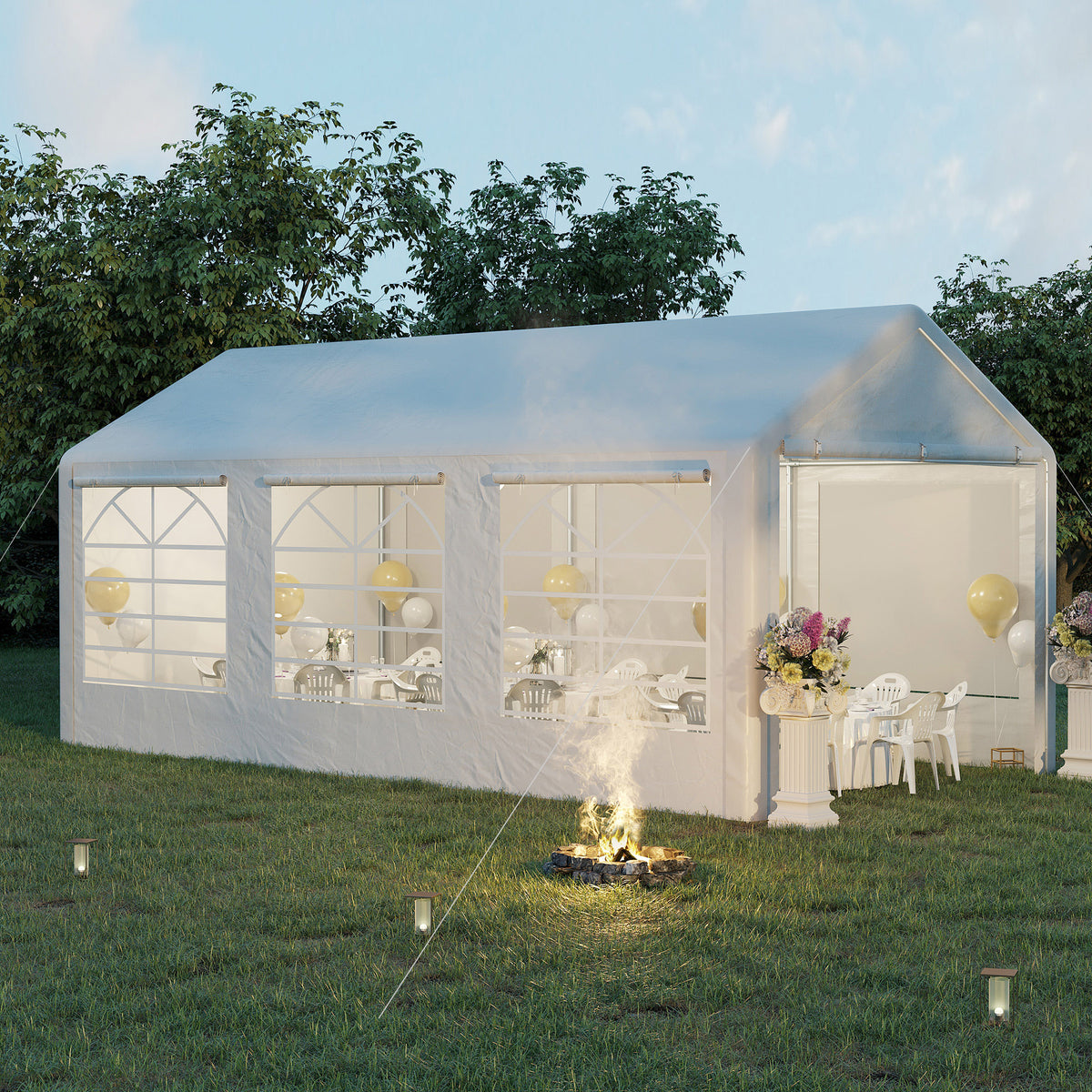 Gazebo da giardino 3 x 6 m tendone per ricevimenti con 4 pareti 3 finestre su ogni lato gazebo per feste matrimonio bianco