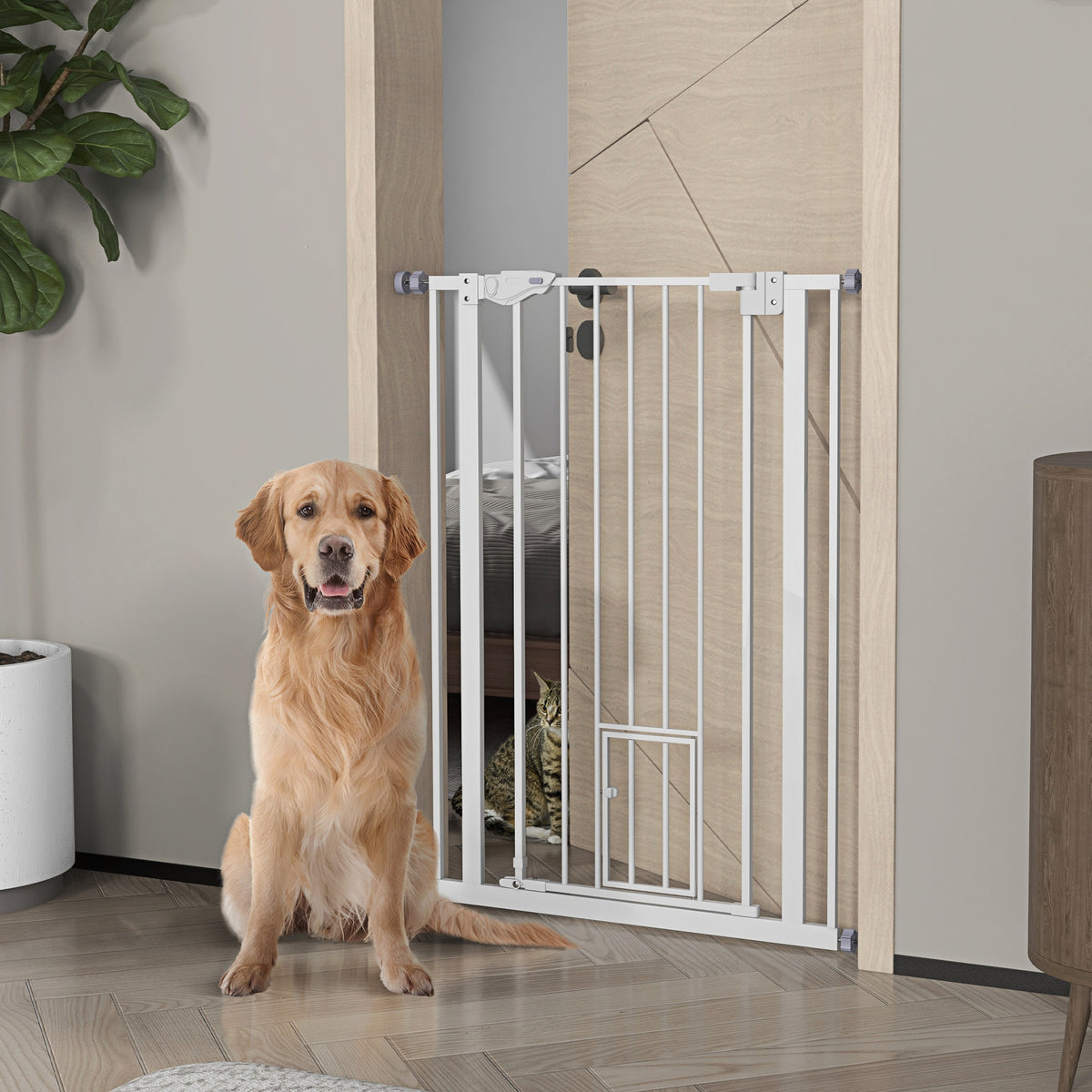 Cancelletto di sicurezza per animali 104H cm con porta a chiusura automatica, sistema a doppia chiusura senza foratura