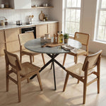 Table à Manger Ronde pour 4 Personnes 100 cm, Style Industriel avec Plateau Aspect Bois, Piètement Croisé en Acier, Gris