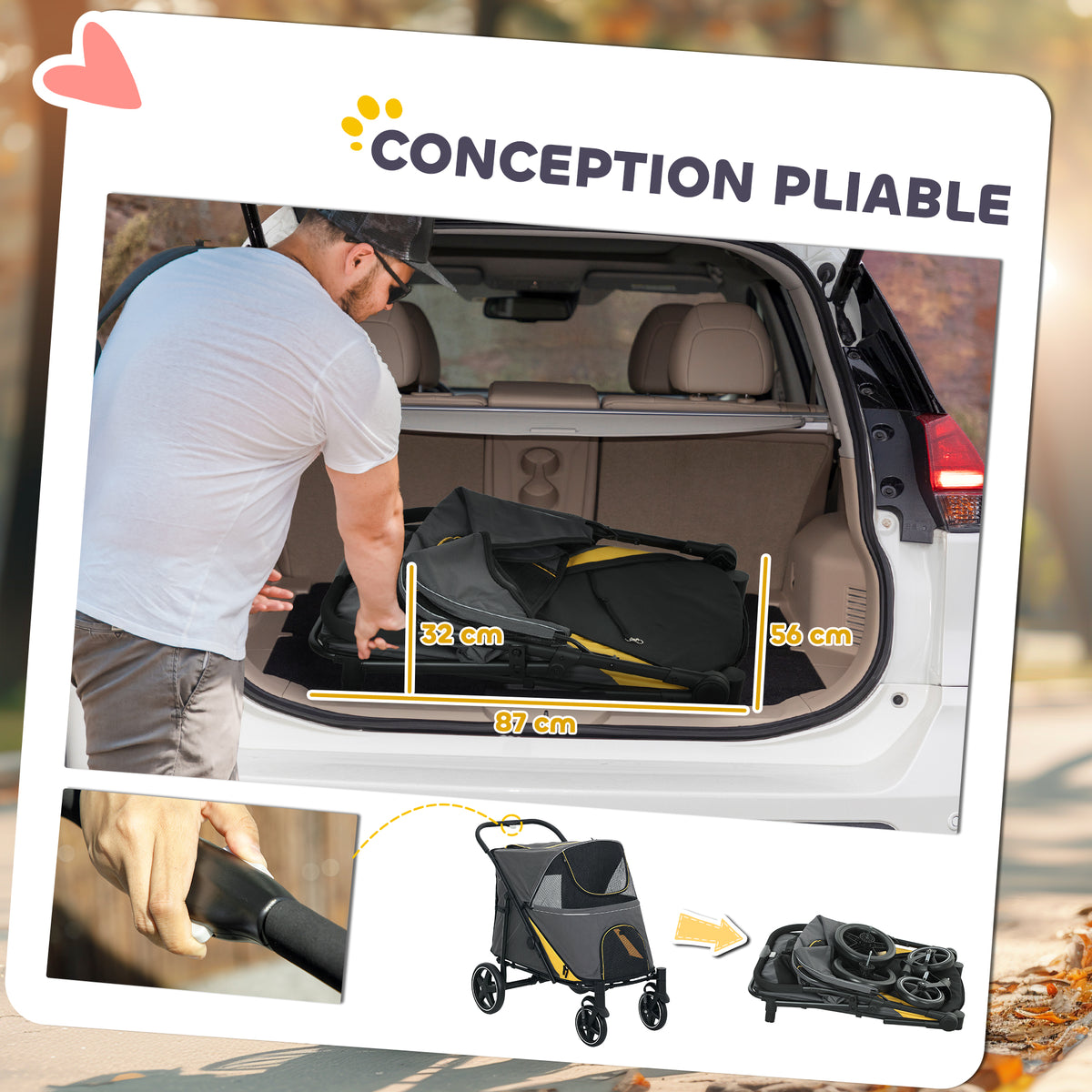 Poussette chien chariot pour chat 4 roues pliage en un clic laisse de sécurité charge 30 kg 112 x 67 x 100 cm gris foncé