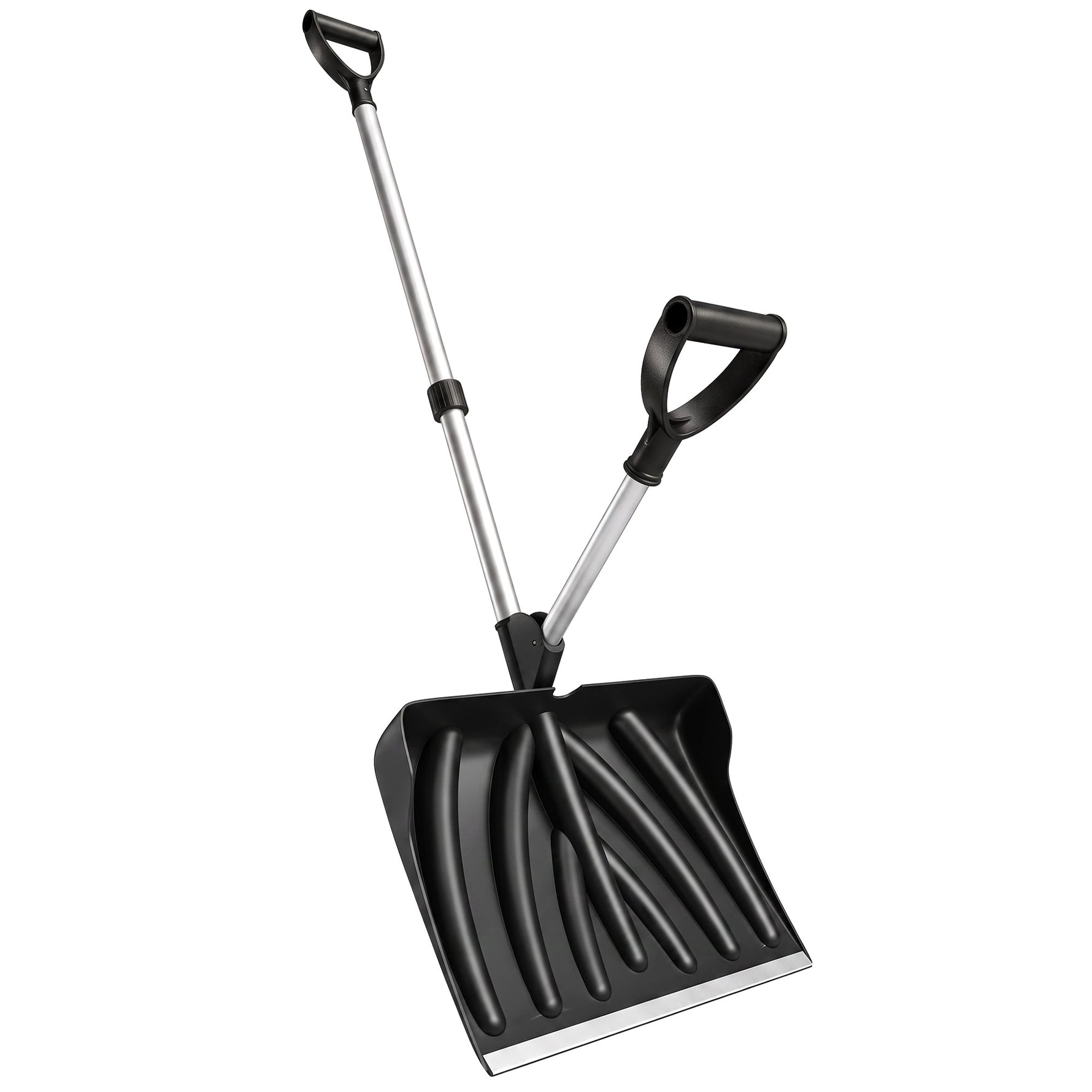 Pelle à Neige Aluminium Portable avec Poignée d'Assistance en D, Lame Large de 45 cm, Manche Amovible, Noir