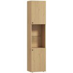 Armoire salle de bain haute, meuble de rangement colonne 6 niveaux 2 portes et étagères réglables, 40x31x182cm, chêne