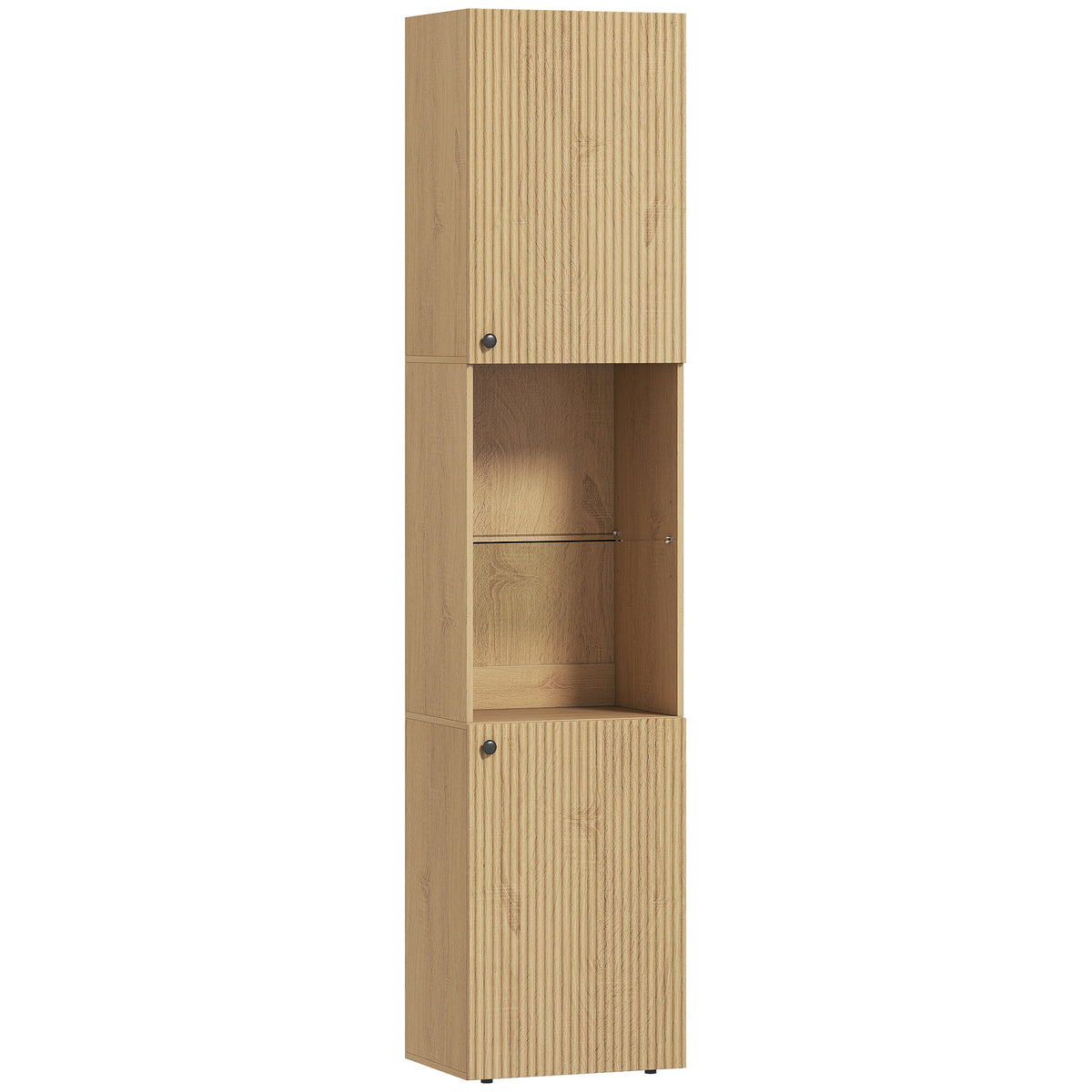 Armoire salle de bain haute, meuble de rangement colonne 6 niveaux 2 portes et étagères réglables, 40x31x182cm, chêne