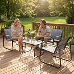 Salon de Jardin Ensemble de Terrasse en Acier et Textilène 4 Pièces avec Accoudoirs Corde Tressée Gris