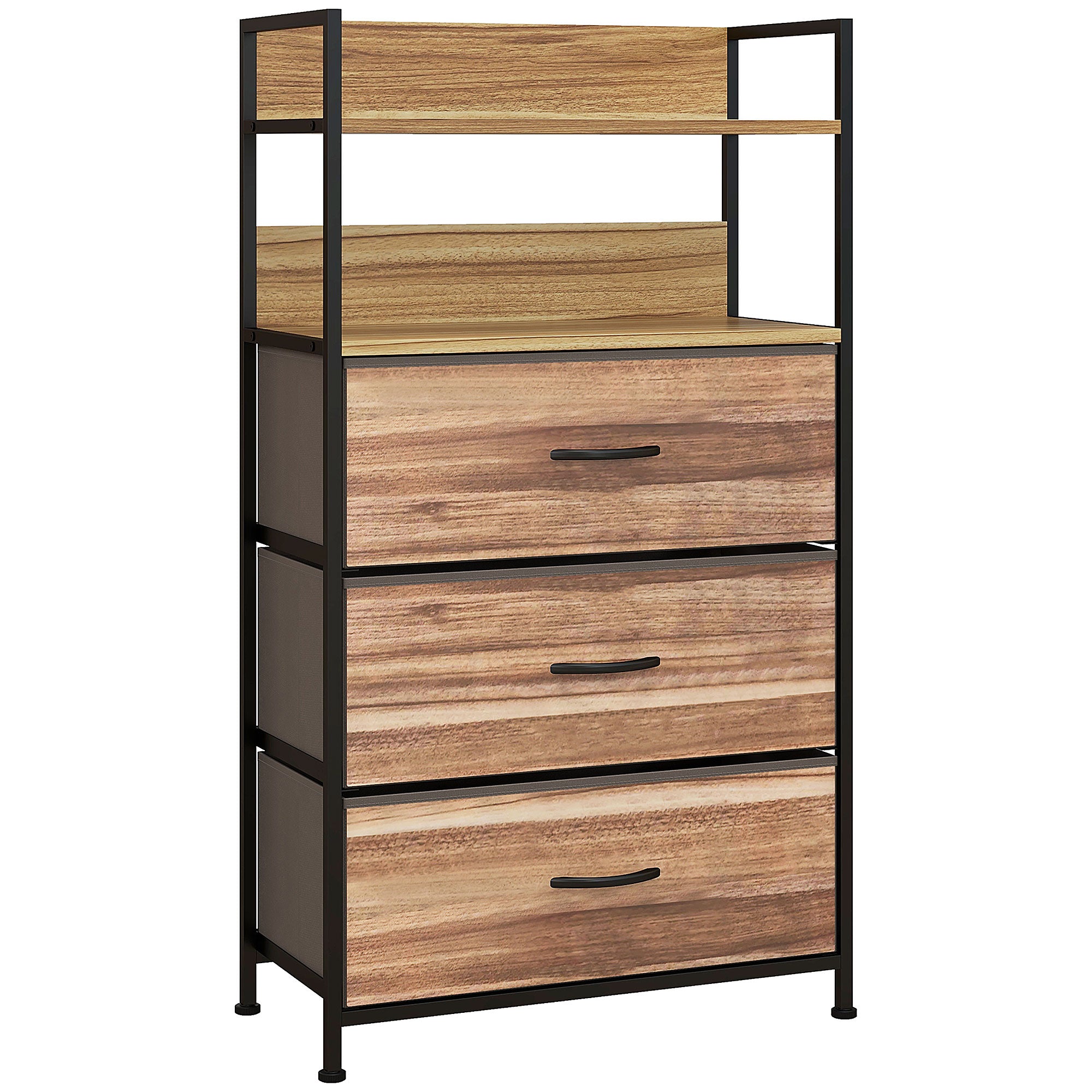 Industrielle Aufbewahrungskommode mit 3 herausnehmbaren Stoffschubladen und 2 Ablagen - 60 x 29 x 101 cm - MDF und Metall
