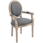 Chaise de Salle à Manger Chaise de Salon médaillon Style Louis XVI Bois Massif patiné sculpté Tissu Lin Gris