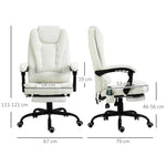 Fauteuil de Bureau Massant 7 Points, Chaise de Bureau Ergonomique avec Repose-pieds Rétractable, Dossier Inclinable 155°, Hauteur Réglable, Pivotant à 360°, télécommande Filaire, Blanc