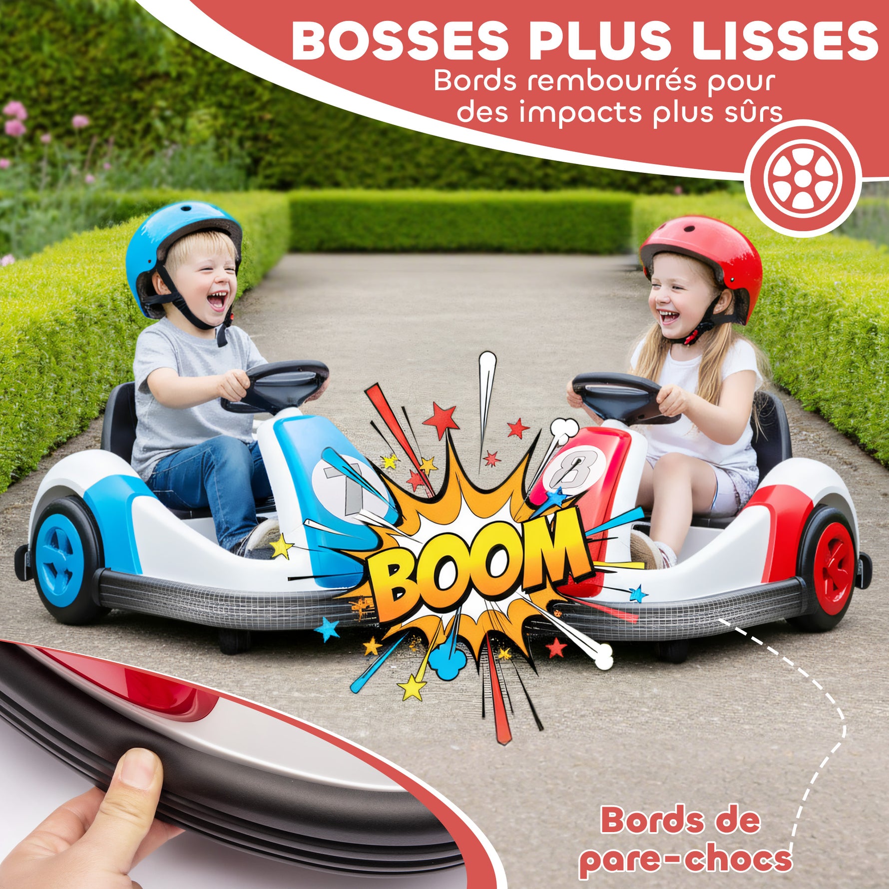 Auto-tamponneuse enfant 6V, rotation à 360°, voiture tamponneuse électrique enfant avec double moteur, musique et klaxon
