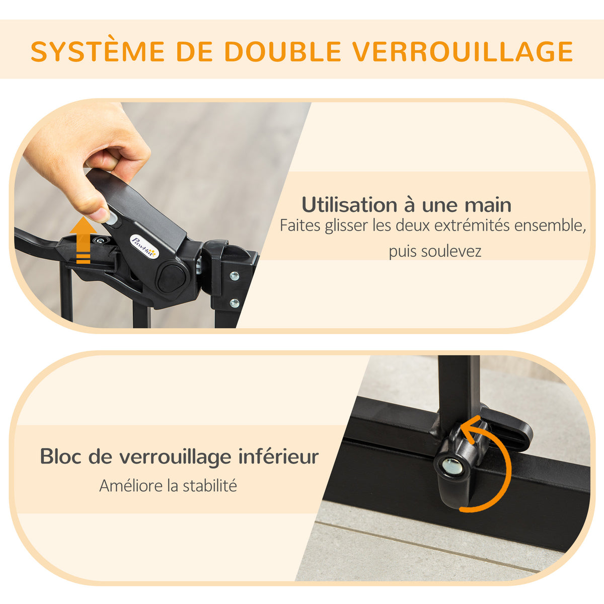 Barrière de sécurité animaux de 104,1H cm avec porte fermeture automatique système de double verrouillage noir