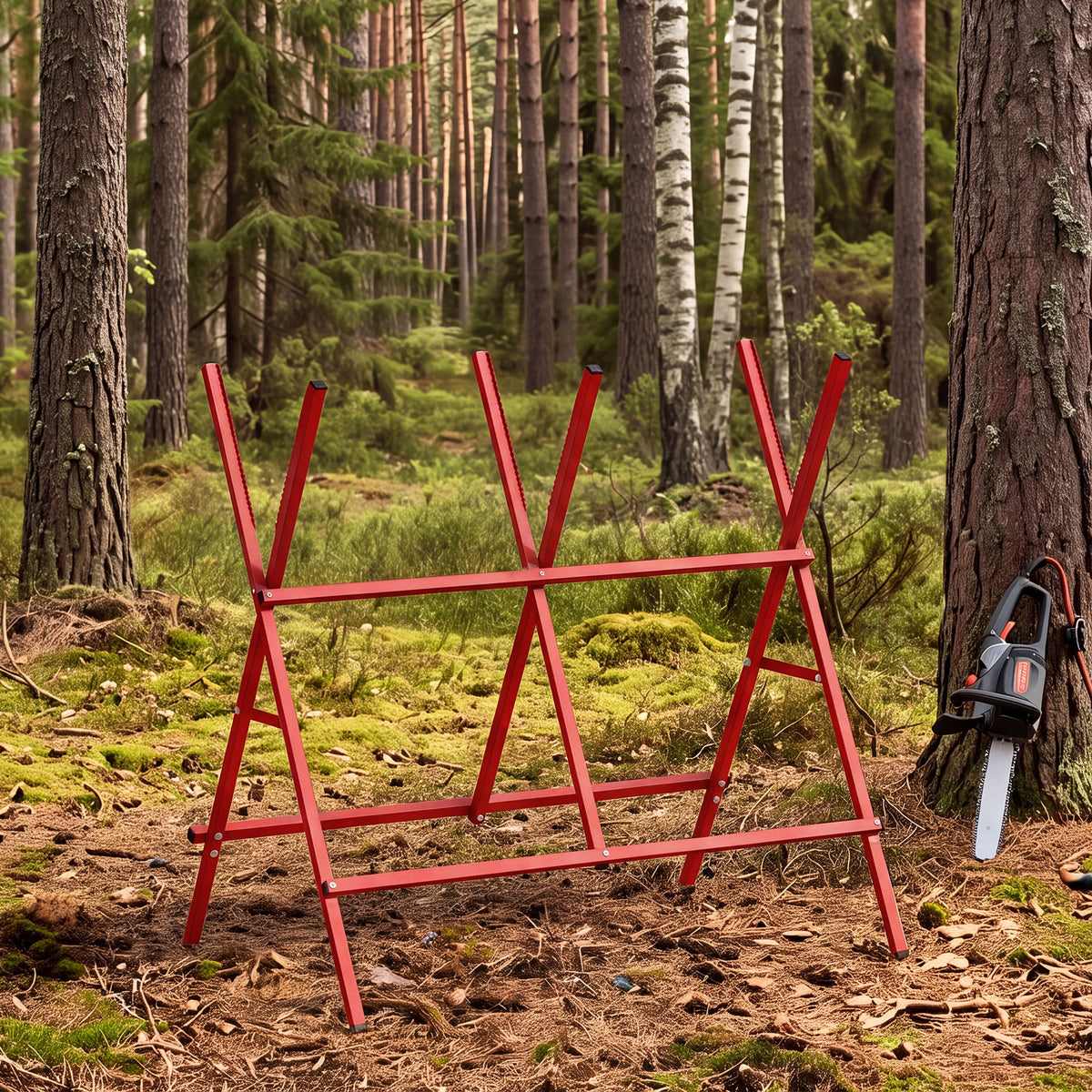 Robuuste opvouwbare stalen schraag, draagvermogen 150 kg, in hoogte en breedte verstelbaar, 102,5 x 71 x 101 cm, rood