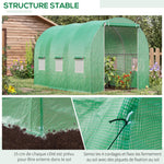 Serre de Jardin Tunnel Surface Sol 6 m² 3L x 2l x 2H m acier Porte zippée 6 fenêtres enroulables Vert