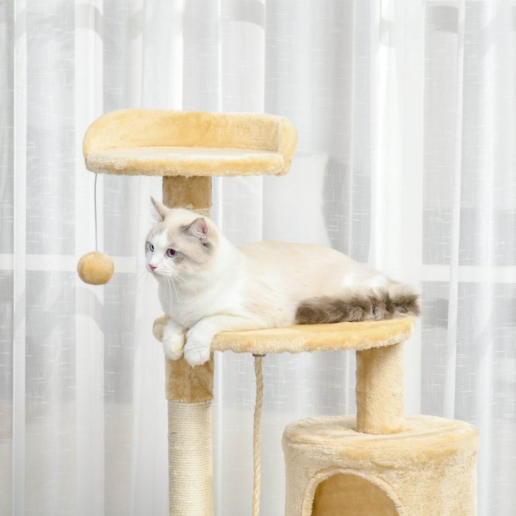 Arbre à chats multi-équipements griffoirs grattoirs plateformes niche corde jouets 40L x 40l x 114H cm beige