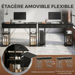 Bureau avec rangement avec prises de courant, 3 tiroirs en tissu et 4 étagères de rangement, 120 x 40 x 76 cm, noir