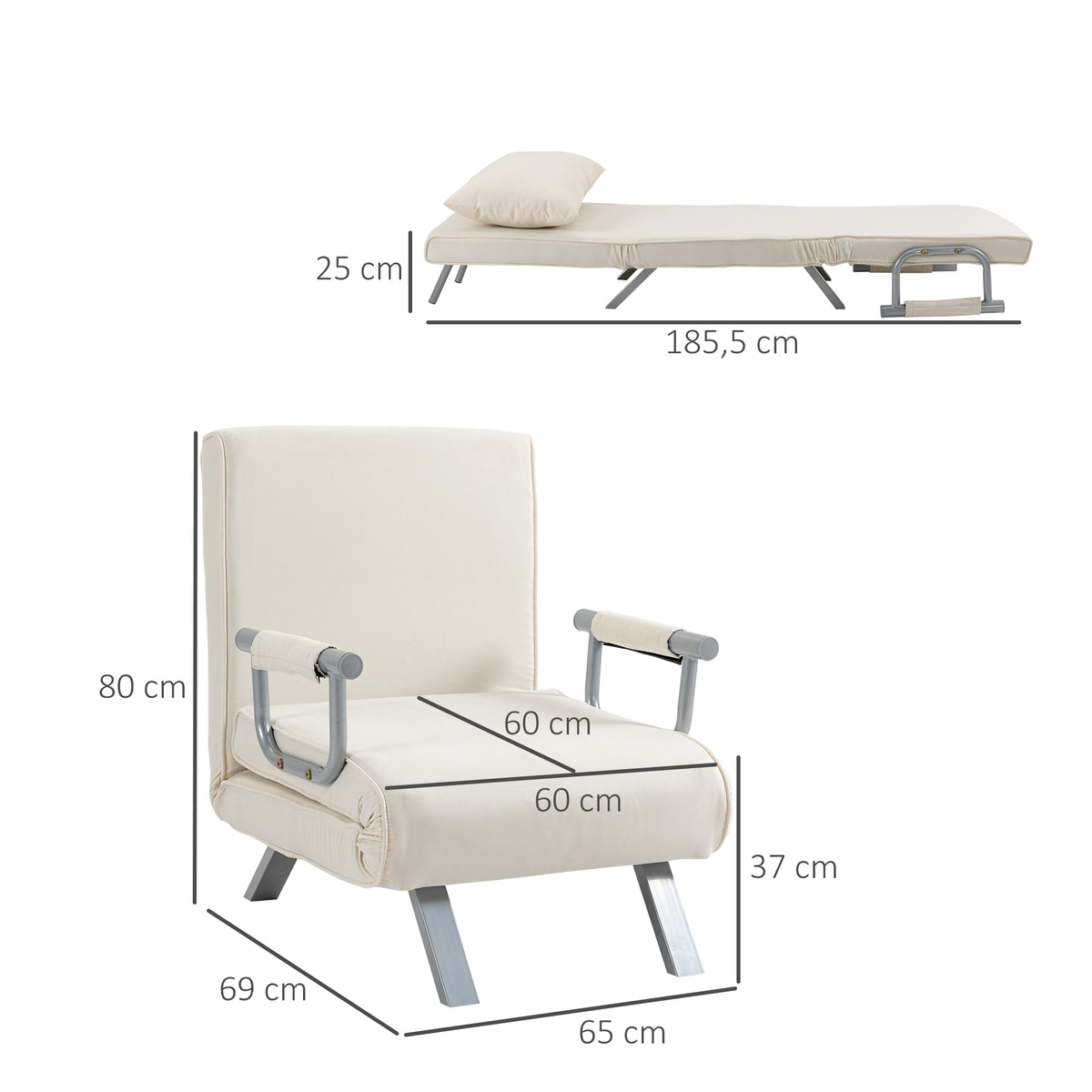 Fauteuil chauffeuse canapé-lit Convertible 1 Place déhoussable Grand Confort Coussin Pieds accoudoirs