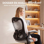 Chaise Bureau Ergonomique, Fauteuil de Bureau Maille, Accoudoirs Relevables, Hauteur Réglable, Fonction Bascule, Gris