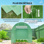 Serre de Jardin Tunnel Surface Sol 7m² 3,5L x 2l x 2H m châssis Tubulaire renforcé Porte zippée 6 fenêtres enroulables Vert