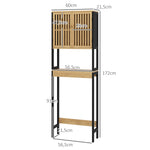 Étagère de toilettes meuble de salle de bain dessus toilette WC avec placard 2 portes et étagère ouverte bambou