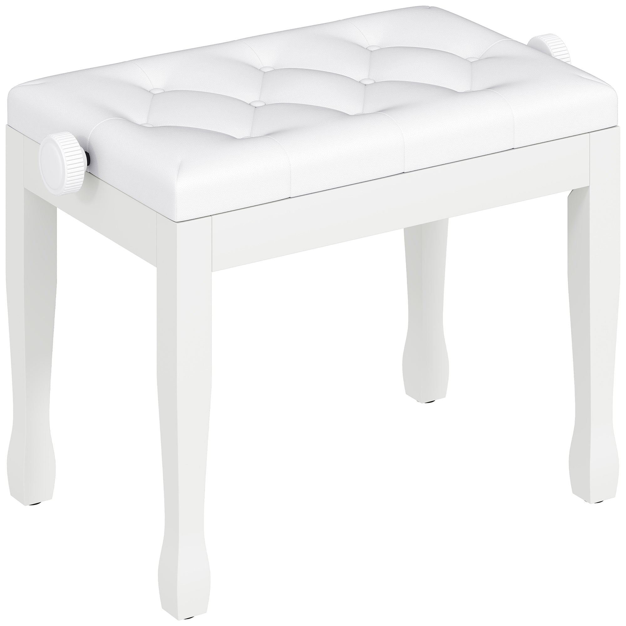 Banc de piano, banc de clavier réglable en hauteur en bois massif, siège rembourré, 64 x 35 x 45-55 cm, blanc