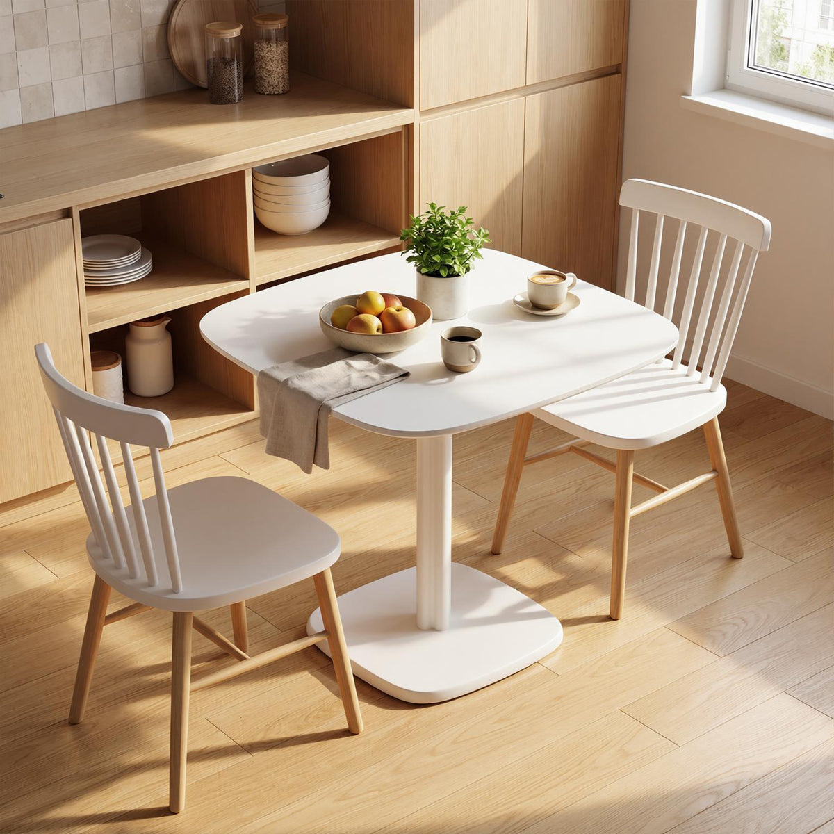 Tavolo da pranzo per 4 persone, tavolo da cucina quadrato in stile moderno con piano effetto legno, 70 x 70 cm, bianco