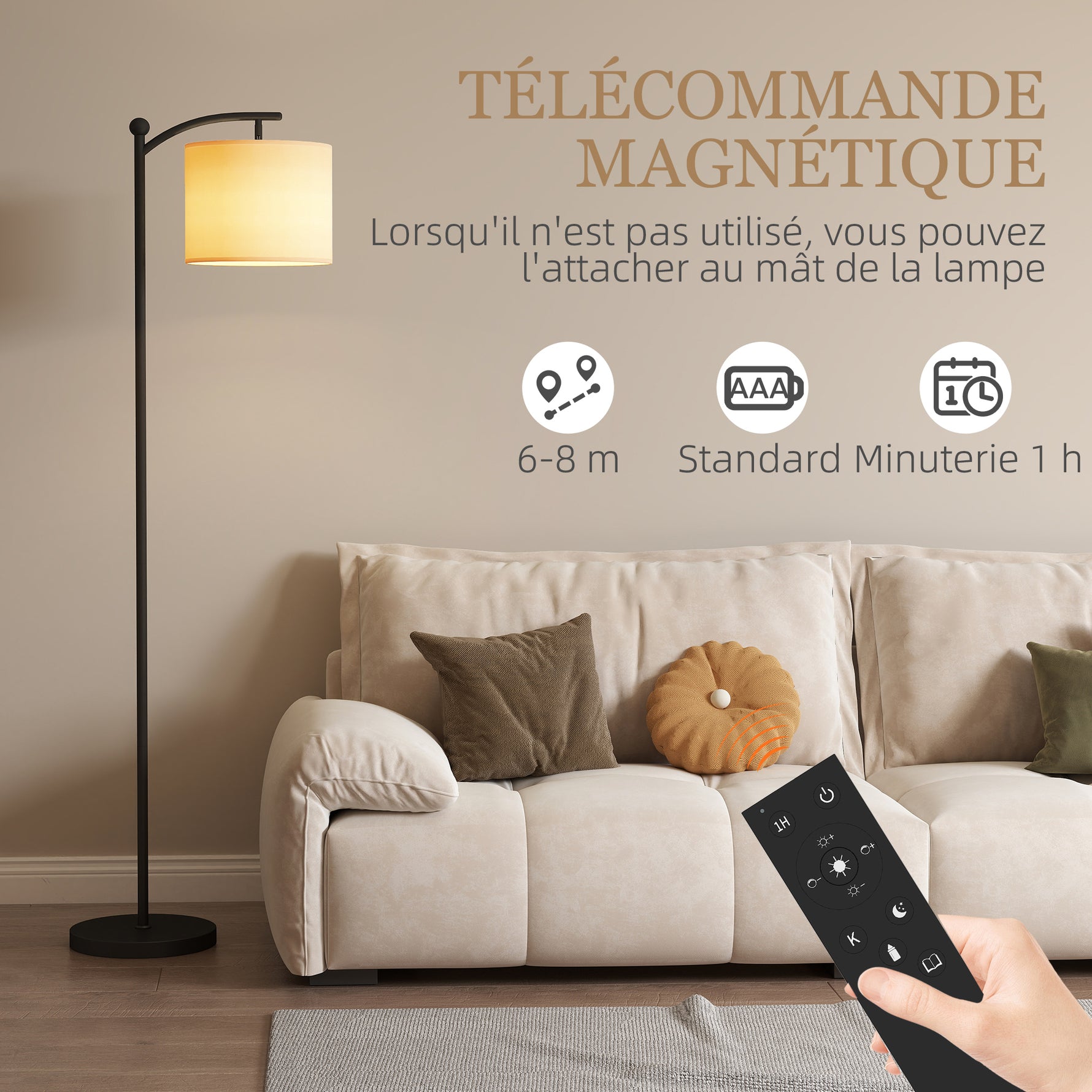 Lampadaire dimmable 2 températures de couleur avec télécommande, minuterie de 60 minutes, 160 cm, noir