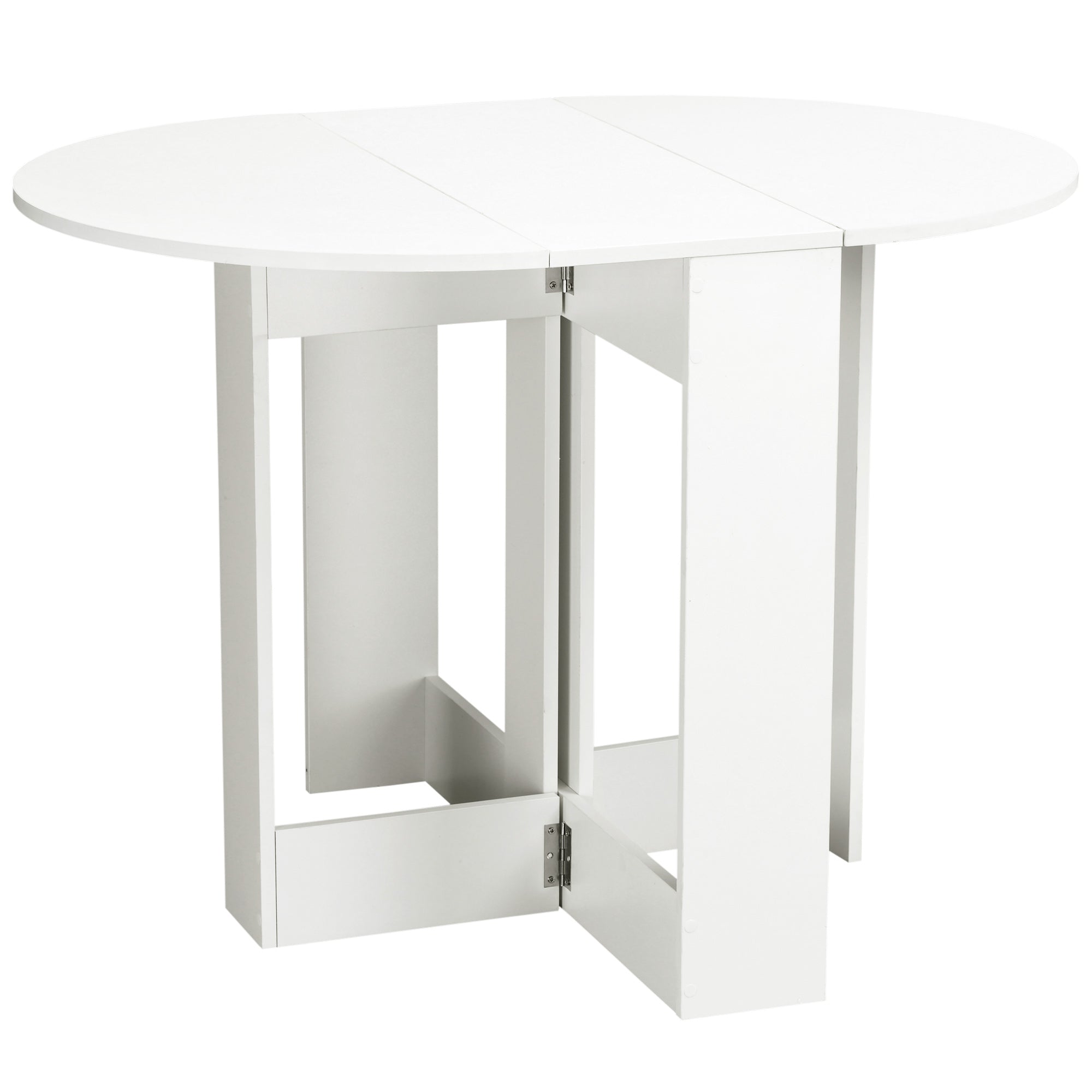 Table pliable de cuisine salle à manger 2 abattants - table ovale extensible - 104L x 76l x 73,7H cm en bois blanc-0