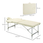 Draagbare opvouwbare massagetafel + draagtas max. belasting 225 kg in hoogte verstelbaar 210 x 90 cm crème