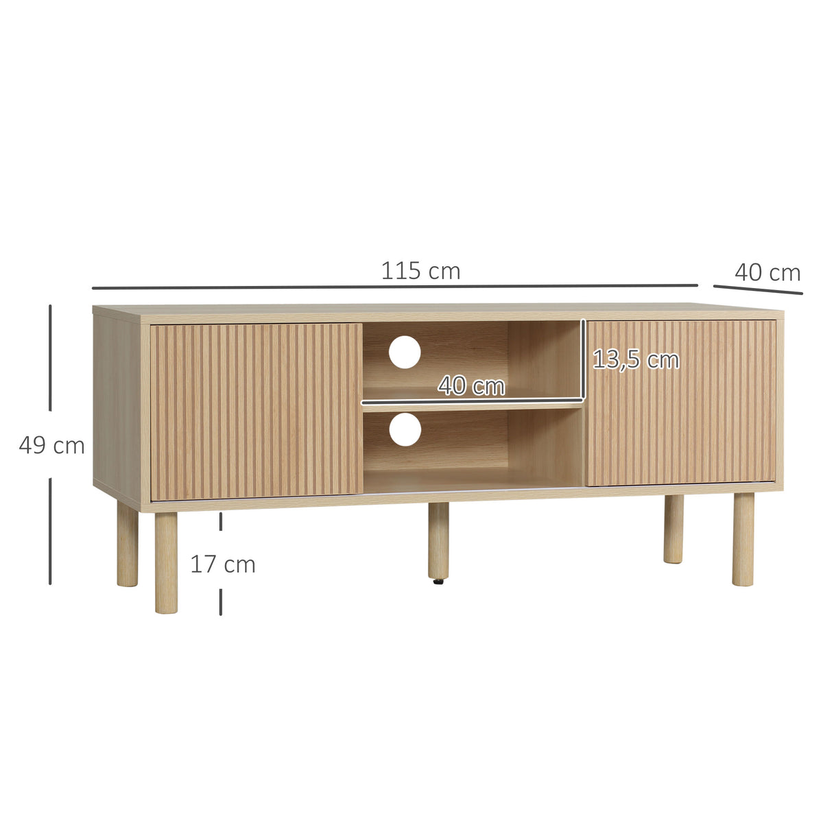 TV-Lowboard für Fernseher bis 50 Zoll, 2 Schiebetüren und 2 Fächer mit Kabeldurchlass - 115 x 40 x 49 cm