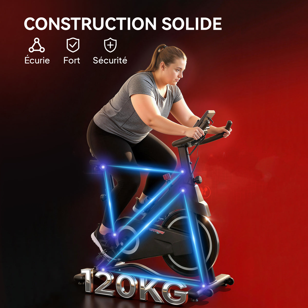 Vélo d'Appartement, Vélo d'Exercice, Résistance Magnétique Réglable, Écran LCD, Siège Confortable, 108x51x116cm, Blanc