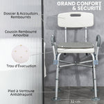 Tabouret de Douche Réglable en Hauteur à 5 Niveaux, Chaise de Douche, Accoudoirs Rembourrés et Coussin Amovible, Gris