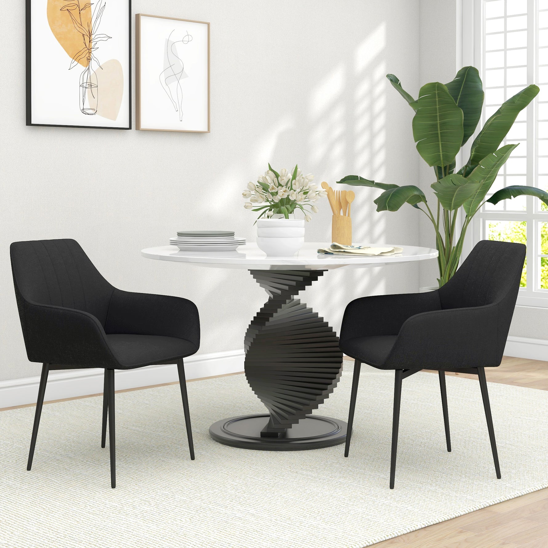 Chaises de Salle à Manger Chaises de Visiteur Design scandinave - Lot de 2 chaises - Pieds effilés métal Noir