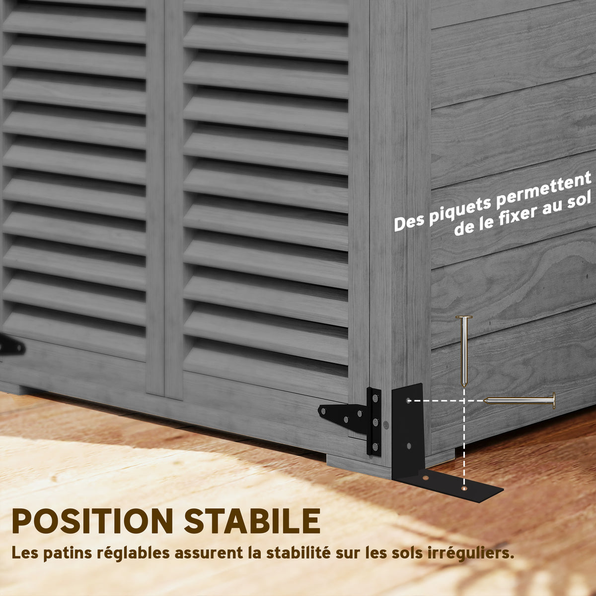 Armadio da giardino capanno per attrezzi in legno, 2 ripiani, tetto bitumato, porte a persiana, chiudibile a chiave, 75 x 50 x 118 cm, grigio