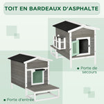 Maisonnette pour chats niche extérieure surélevé avec terrasse étanche en bois, dim. 115L x 66,5P x 74,7H cm, gris