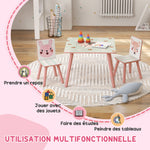 Ensemble table et chaises pour enfants, table pour enfant avec 2 chaises, motif animaux pour chambre à coucher rose