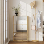 Meuble à chaussures 9 paires, armoire à chaussures étroite, 3 tiroirs rabattables portes miroirs, 65x17x114,5cm naturel
