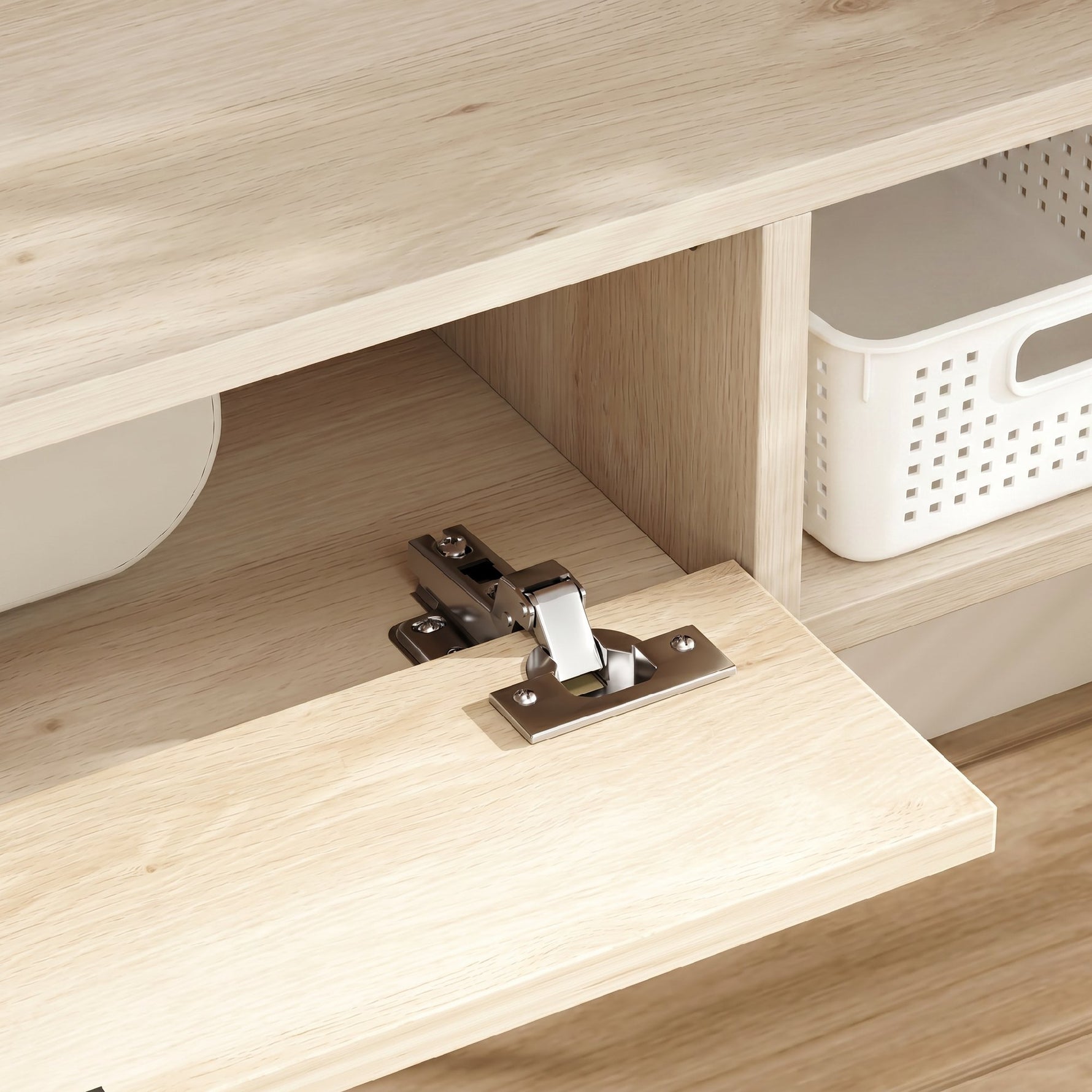 Meuble TV suspendu, meuble télé pour téléviseur jusqu'à 60 pouces, tiroir rabattable 2 étagères 140x24x16cm bois naturel