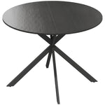 Table à Manger Ronde pour 4 Personnes 100 cm, Style Industriel avec Plateau Aspect Bois, Piètement Croisé en Acier, Noir