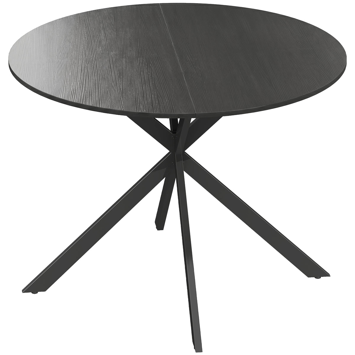 Table à Manger Ronde pour 4 Personnes 100 cm, Style Industriel avec Plateau Aspect Bois, Piètement Croisé en Acier, Noir