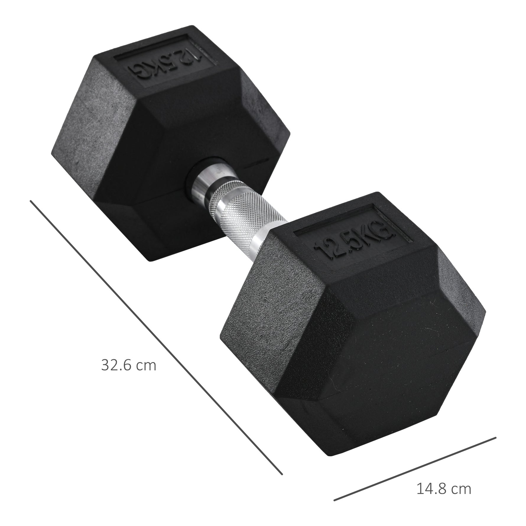 Haltère hexagonal 12,5 kg en fonte caoutchouté pour maison bureau gym à domicile, noir